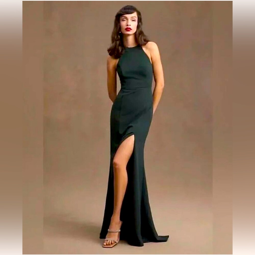 Anthropologie BHLDN Seraphina Forest Green Crepe Gown/Maxi Dress - SZ 4
